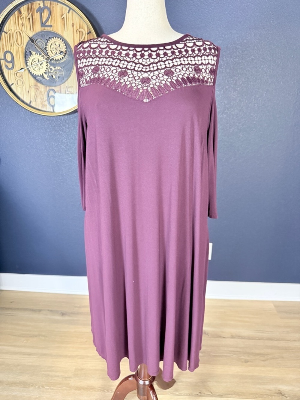Lane Bryant Burgundy Lace Yoke Cold Shoulder Swing Dress | Size 22/24